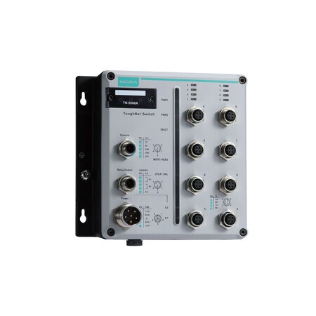 Moxa 8 Fe W/ 802.3At Poe+ M12Ports, Pwr Inpt 24 - 110 Vdc, Tn-5508A-8Poe-Wv-T TN-5508A-8PoE-WV-T
